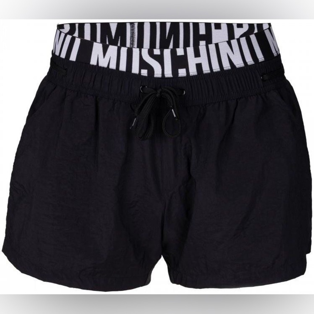 MOSCHINO Men’s Logo Band Waist Swim Shorts Black Size Small